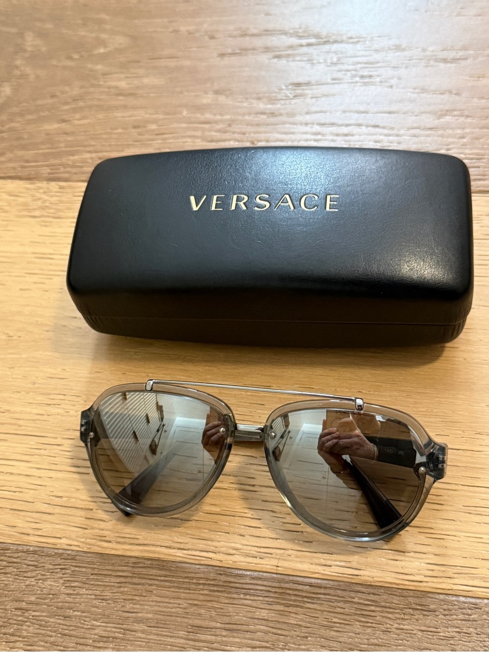 Versace Clear Gray Frame Sunglasses with Black Case